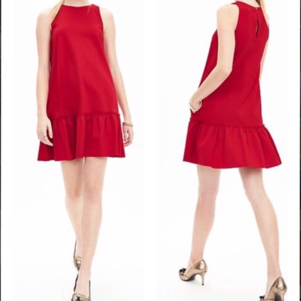 Banana Republic Red Ruffle Drop Waist Dress